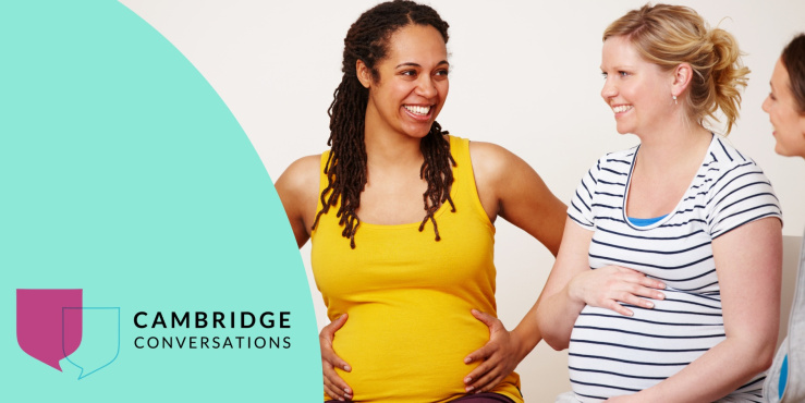 Image showing women pregnant women talking and smiling.