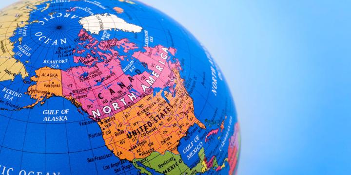 A globe focusing on North America