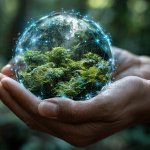 Globe with trees within it in someone's palm