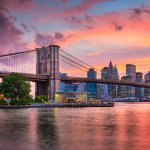 New York City skyline at dusk Brooklyn Bridge