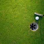 Golf green with golf club and hole