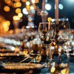 Dinner table with cutlery and wine glasses