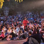 Shakespeare in the Park - an actor in the middle of the crowd