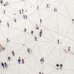 Aerial view of crowd connected by lines