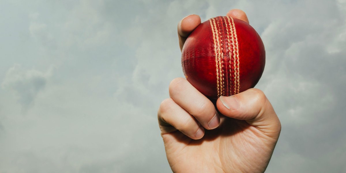 Hand holding cricket ball