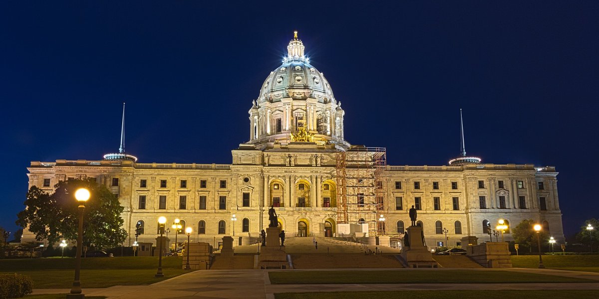 The Minnesota State Capitol building at night on September 11, 2012