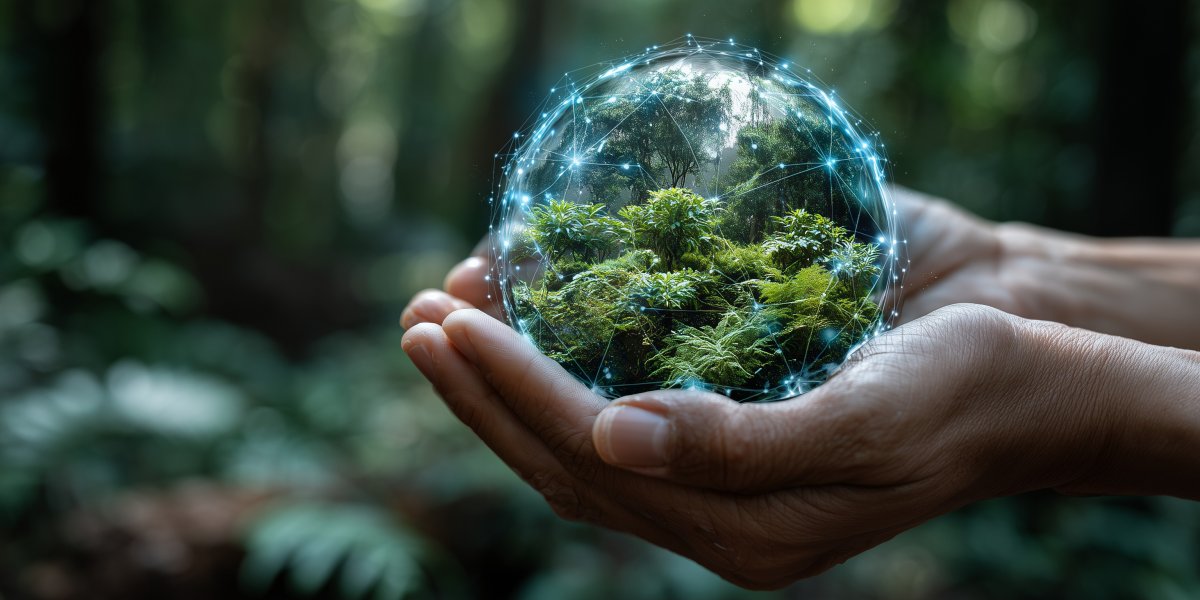Globe with trees within it in someone's palm